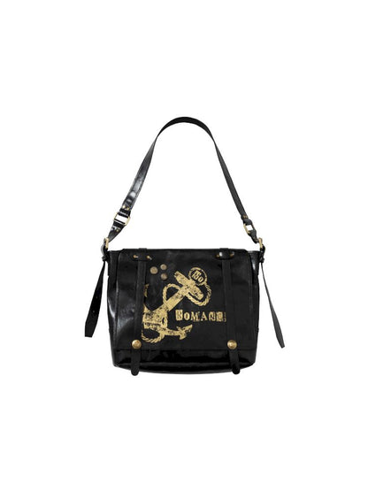 Gold foil print heavy-duty leather shoulder bag【s0000012778】