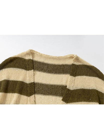 Striped knit loose bat-sleeve sunscreen hoodie【s0000012319】