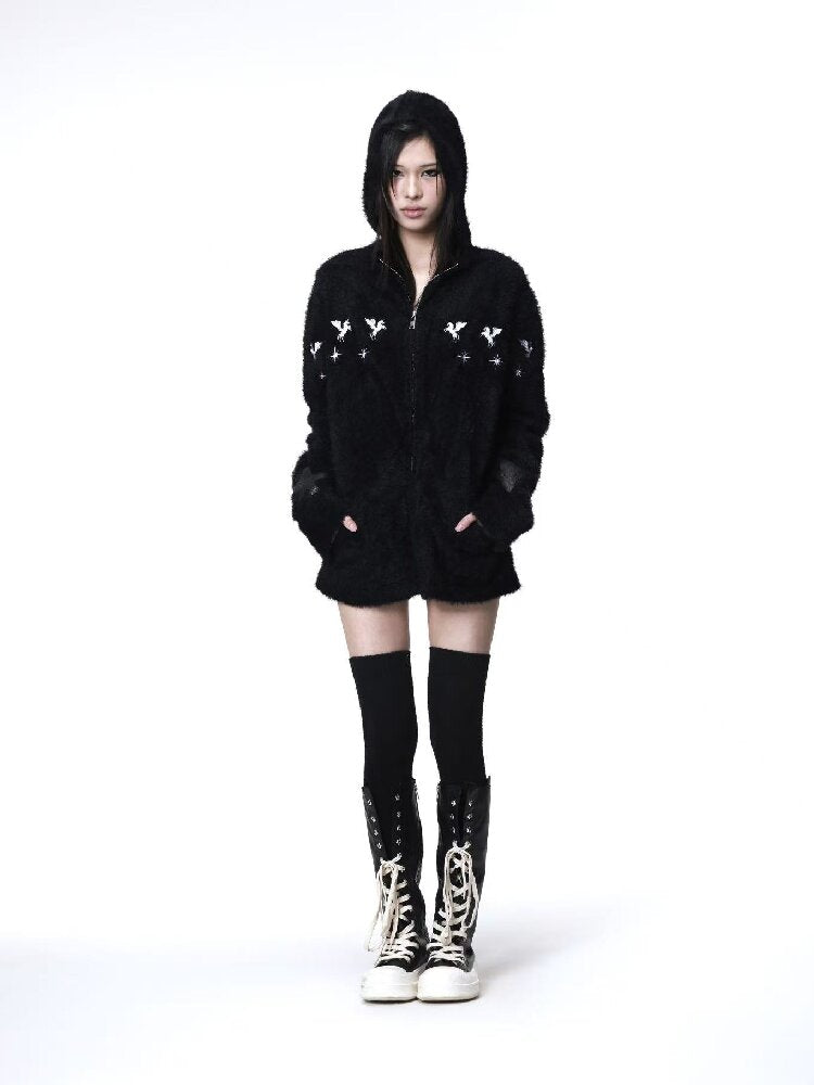 Pentagram Leather Mohair Hooded Jacket【s0000018202】
