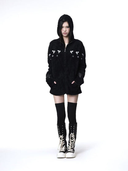 Pentagram Leather Mohair Hooded Jacket【s0000018202】