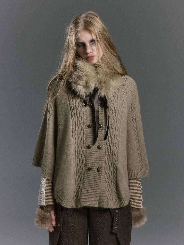 Detachable Fur Collar Twisted Cape Jacket【s0000019245】