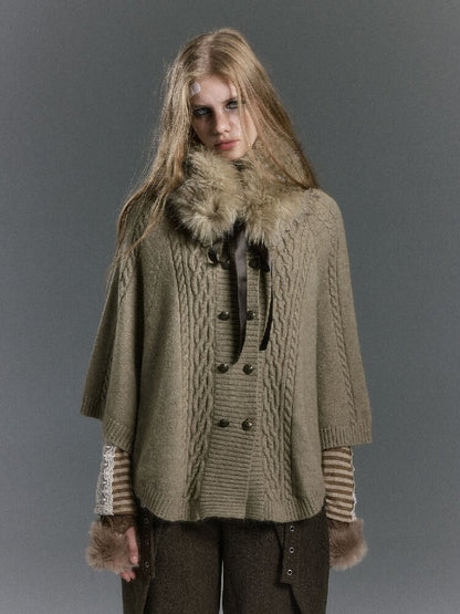 Detachable Fur Collar Twisted Cape Jacket【s0000019245】