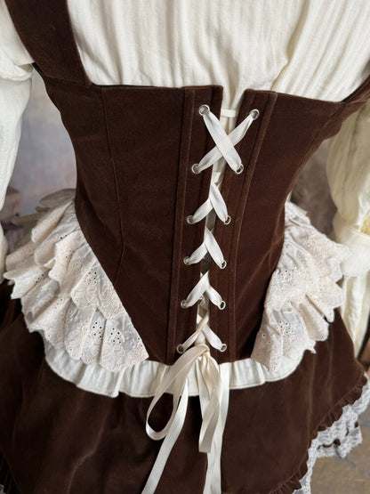 Bone Print Velvet Lace Corset Vest【s0000015613】