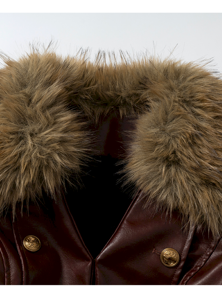 Court Punk Fur Waist Leather Coat【s0000014927】