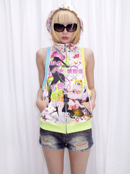 Hooded undershirt with note print【s0000013883】