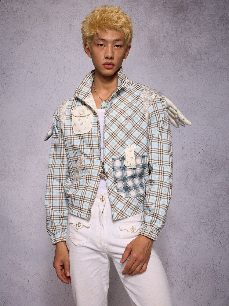 Plaid Patchwork Rhinestone Jacket【s0000019134】