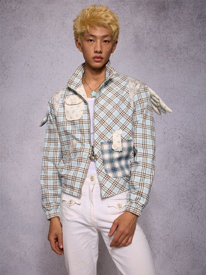 Plaid Patchwork Rhinestone Jacket【s0000019134】