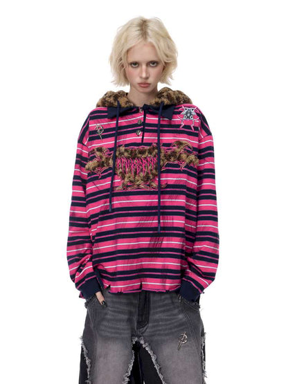 Pink Striped Leopard Cat Ear Hood【s0000015115】