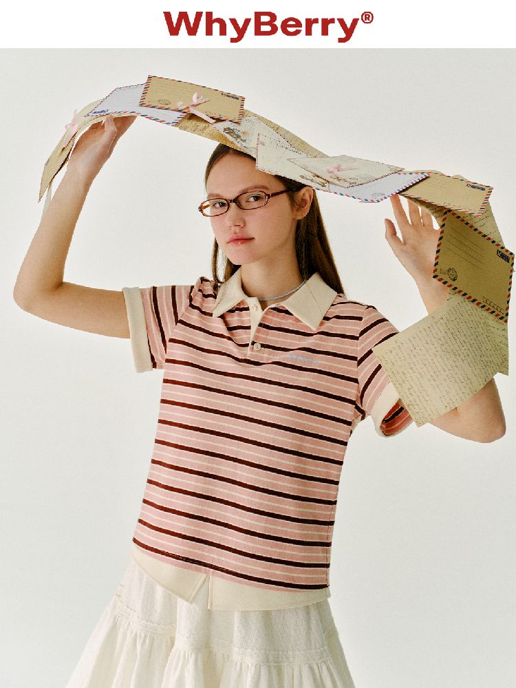 Color Clash Striped Polo Shirt【s0000011981】