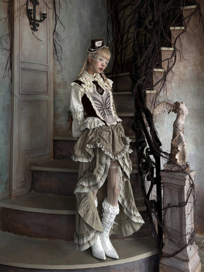 Stripe Lace Drawstring Cake Skirt【s0000015618】