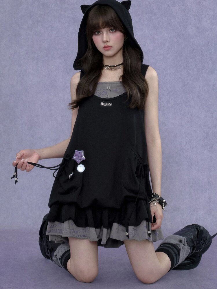 Doodle Print Cat Ear Two Piece Dress【s0000017288】