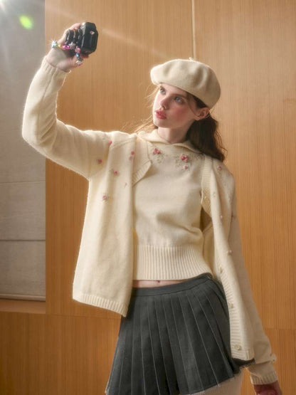 Wool Hand-Embroidered Flower Sweater Cardigan【s0000014891】