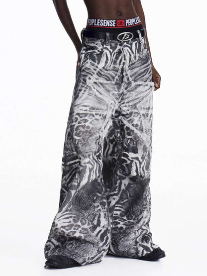 Tiger Print Gradient Wide Jeans【s0000015176】