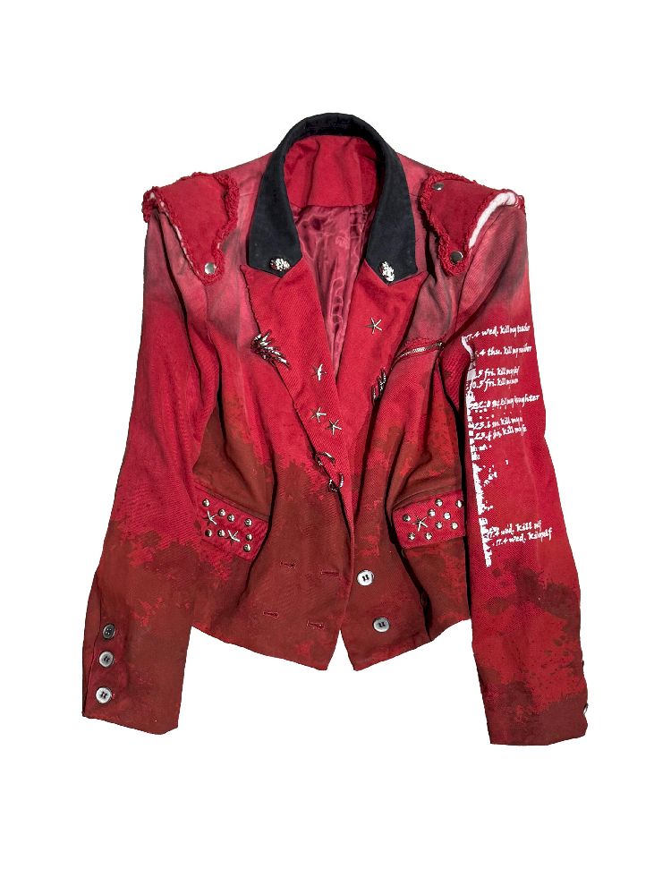 Red distressed blazer【s0000010333】