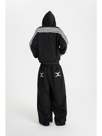Striped Embroidered Zipper Hoodie【s0000018570】