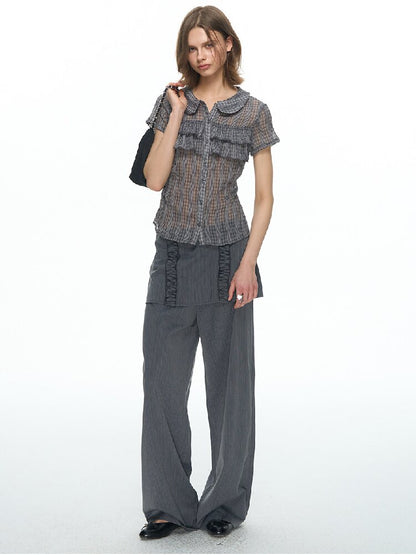 Purple Gray Doll Collar Bow Shirt【s0000015874】