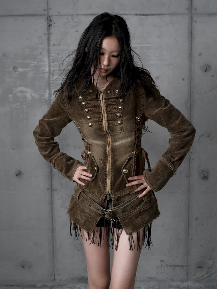 Corduroy Detachable Slim-Fit Hooded Jacket【s0000013952】