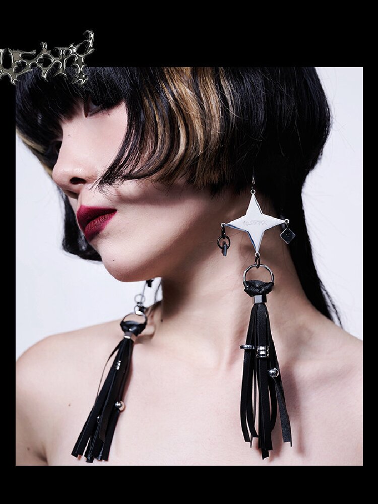 Punk Leather Tassel Drop Earrings【s0000018827】