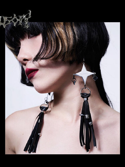 Punk Leather Tassel Drop Earrings【s0000018827】