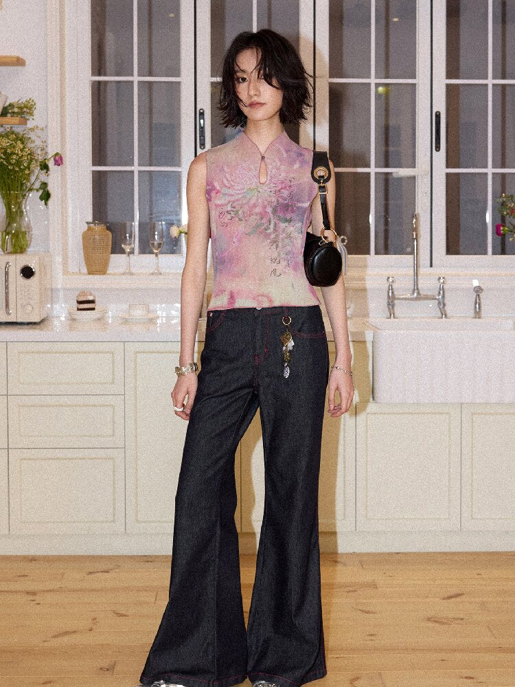 Topstitch Embroidered Flared Pants【s0000016658】