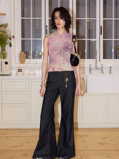 Topstitch Embroidered Flared Pants【s0000016658】