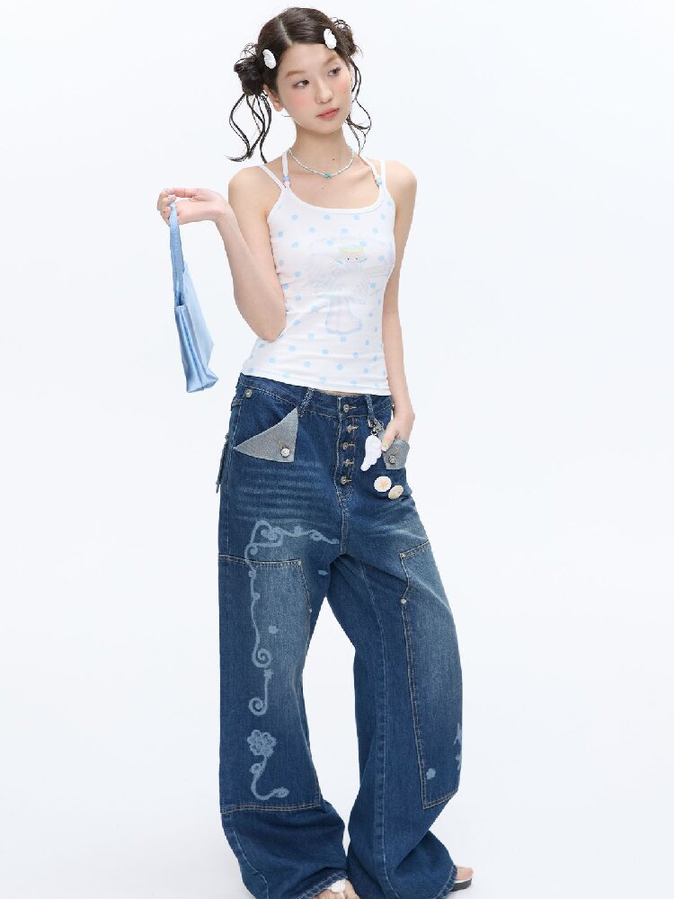 Stud Washed Two Tone Raw Jeans【s0000016398】
