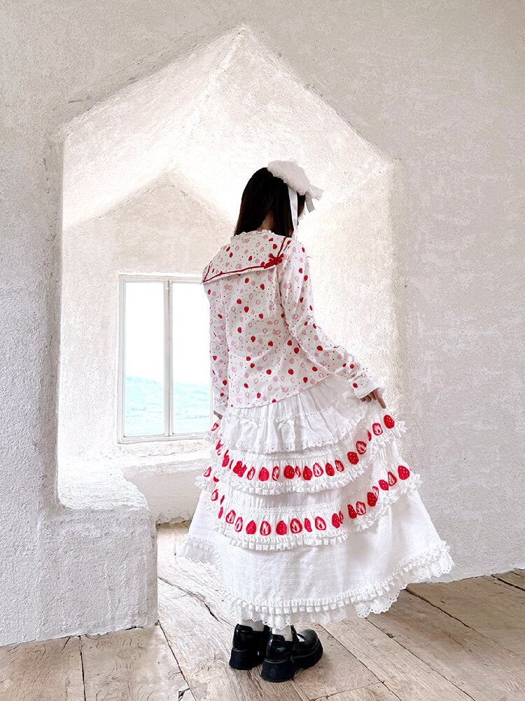 Cake Print Cut-Out Lace Bow Skirt【s0000018542】