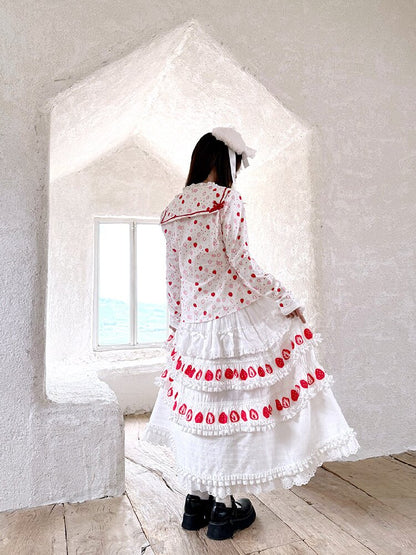 Cake Print Cut-Out Lace Bow Skirt【s0000018542】