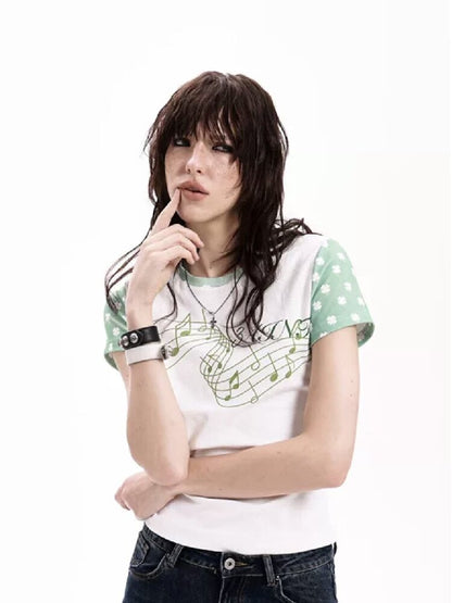 Y2K Rhinestone Musical Note Slim Tee【s0000018286】