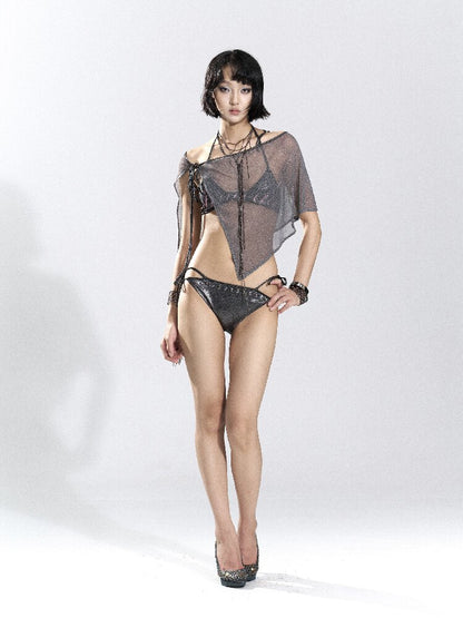 Foil Print Bikini Mesh Set【s0000018480】