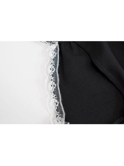 Black Printed Lace Halter Dress [S0000009368]