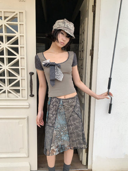 Leopard Polka Dot Patchwork T-Shirt【s0000018083】