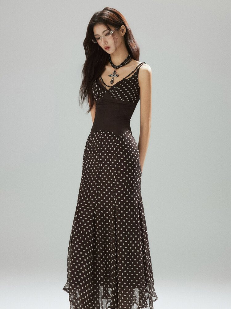 Coffee Polka Dot Tunic Sundress【s0000015595】
