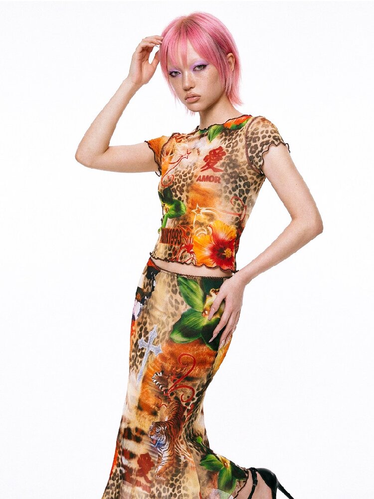 Leopard Print Mesh Mermaid Dress Set【s0000017450】
