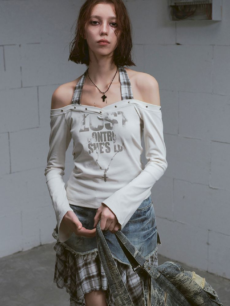 Hanging Neck Long Sleeve Tops【s0000011849】