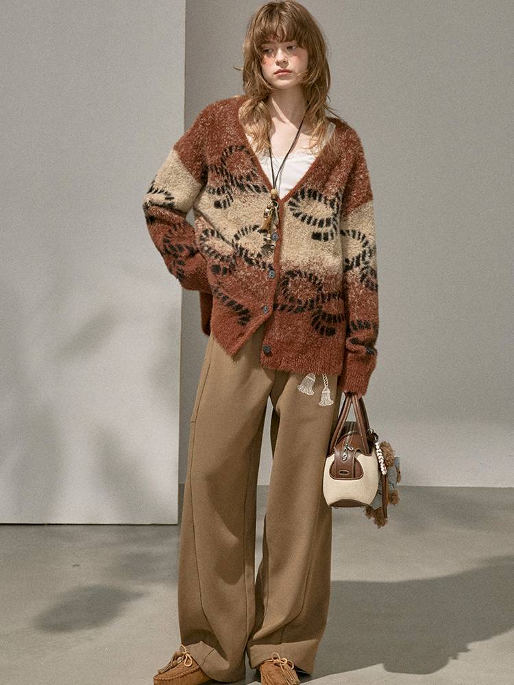 Oversized V-Neck Knit Cardigan【s0000014404】