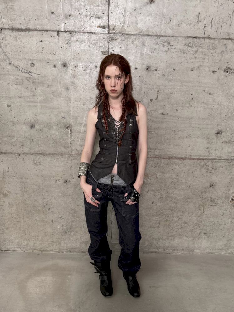 Slim-fit Waist-cinching Zipper Lapel Vest【s0000012707】