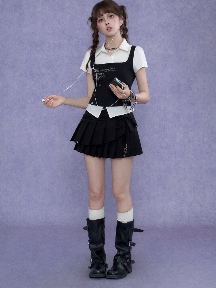 Knit Tank Top Fake Two Piece Shirt【s0000017686】