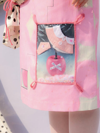 Illustration Print Pink Skirt【s0000015853】