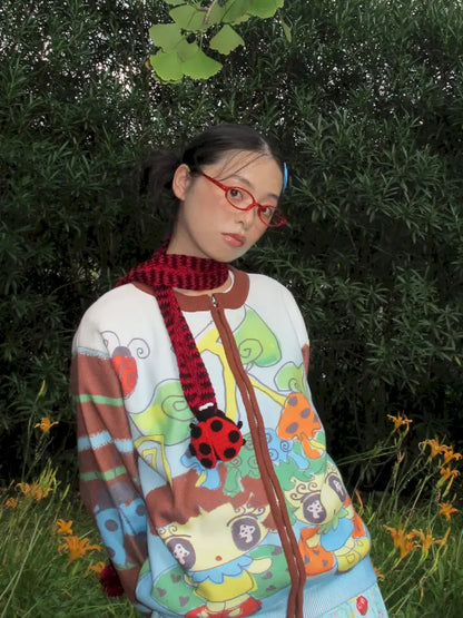 Hand-Knitted Beetle-Patterned Scarf【s0000014190】