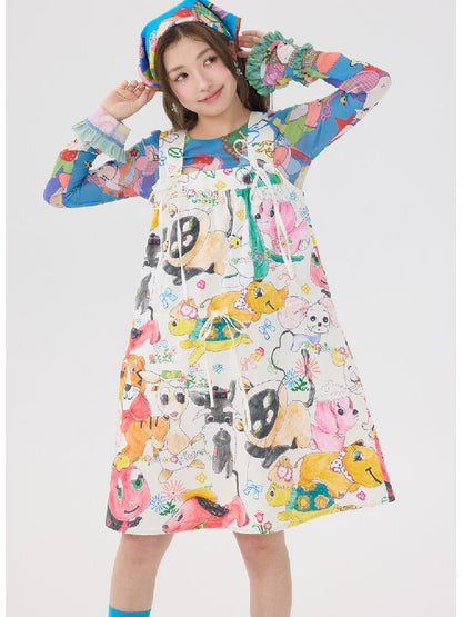 White Graffiti Animal Print Dress【s0000016193】