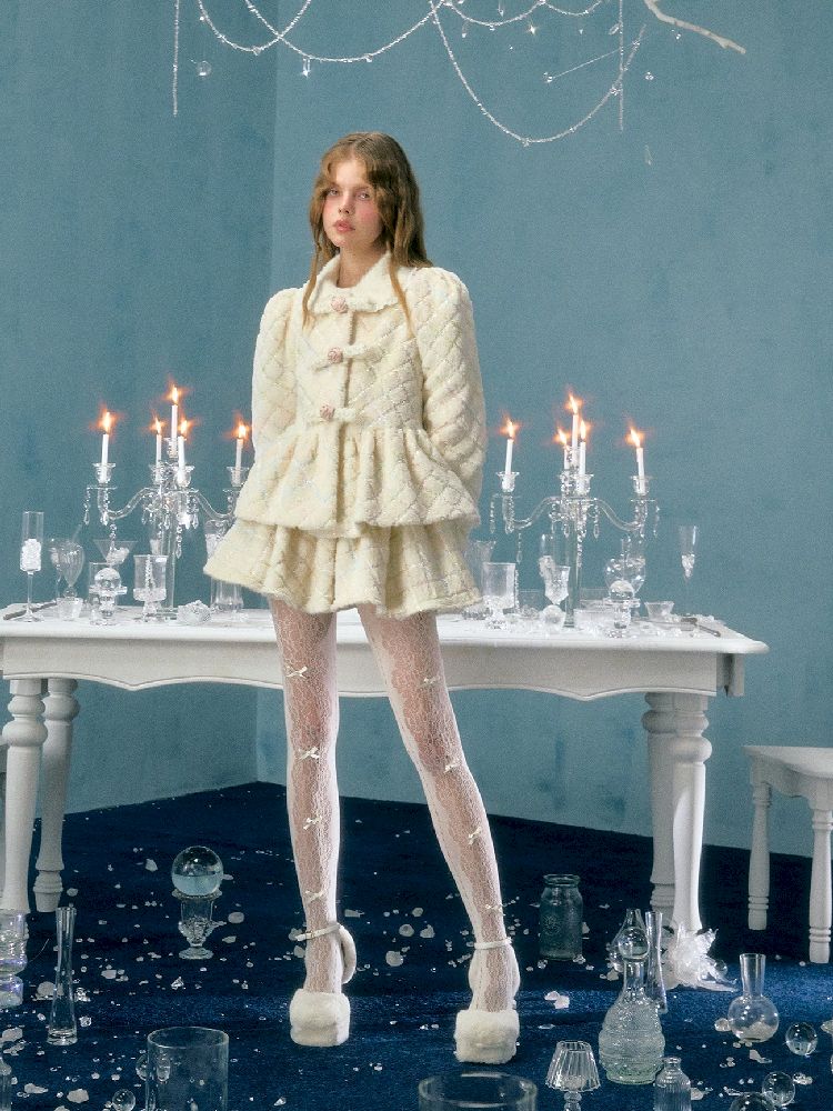 Collarless Bubble Sleeve Short Jacket Set【s0000005138】