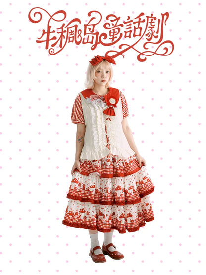 Multi-Layer Printed Red Checkered Cake Skirt【s0000013937】