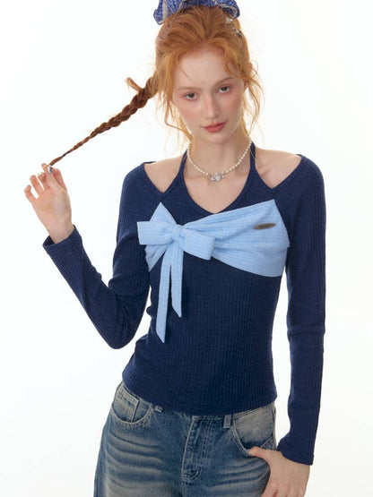 Halter Neck Long Sleeve Knit Sweater【s0000014358】