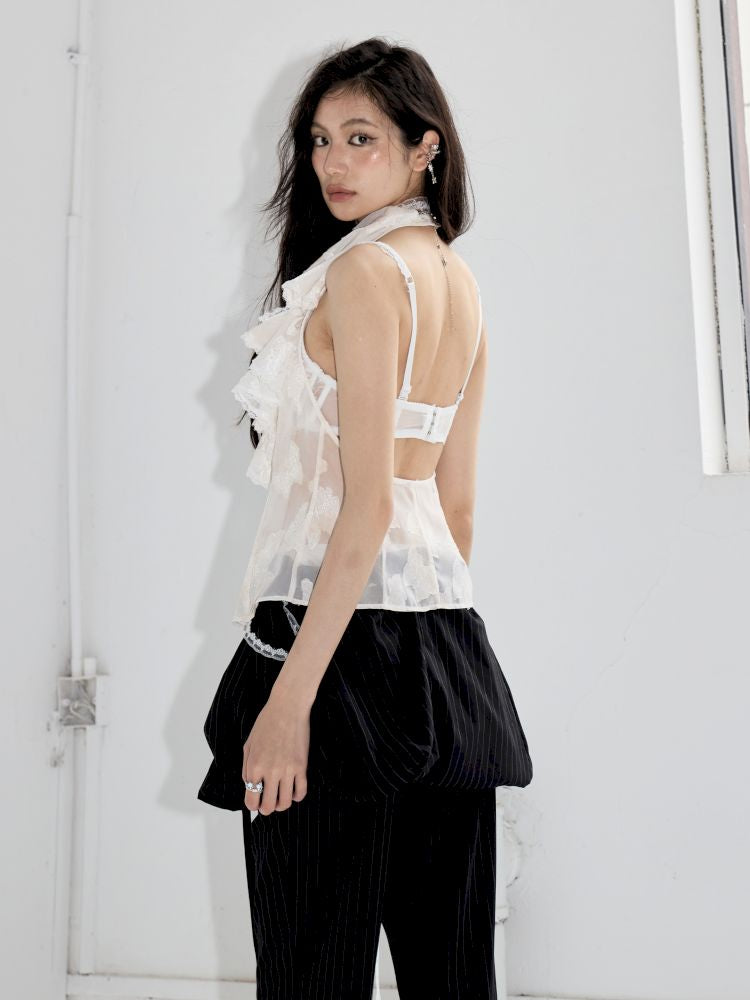 Stacked Collar Backless Neck Tank Top【s0000013206】