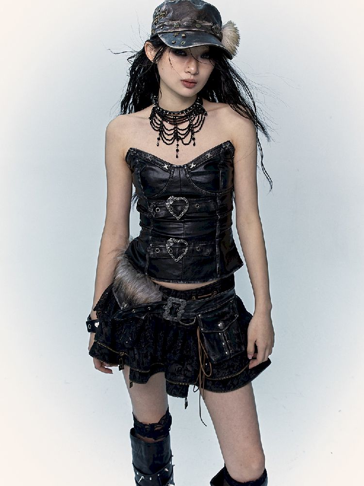 슬림 랩 짧은 가죽 가슴 판 [S0000011436]