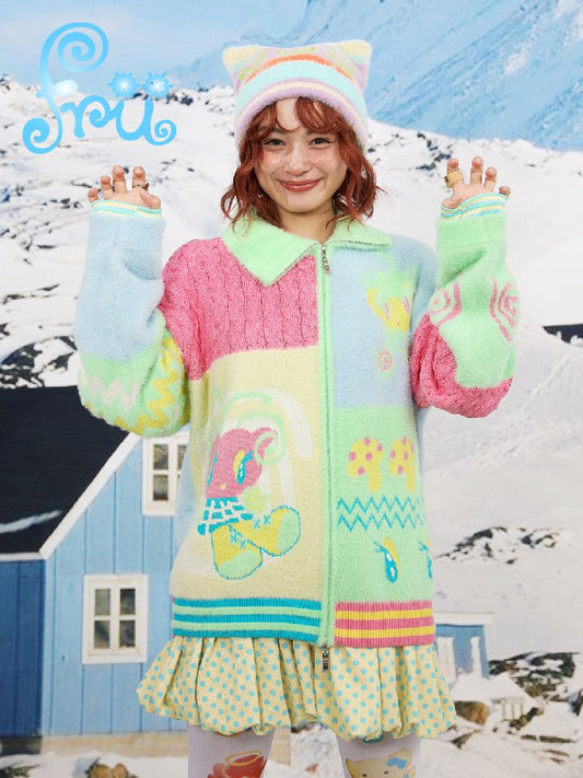 색상 차단 PEPLUM 카디건 【S0000011143】