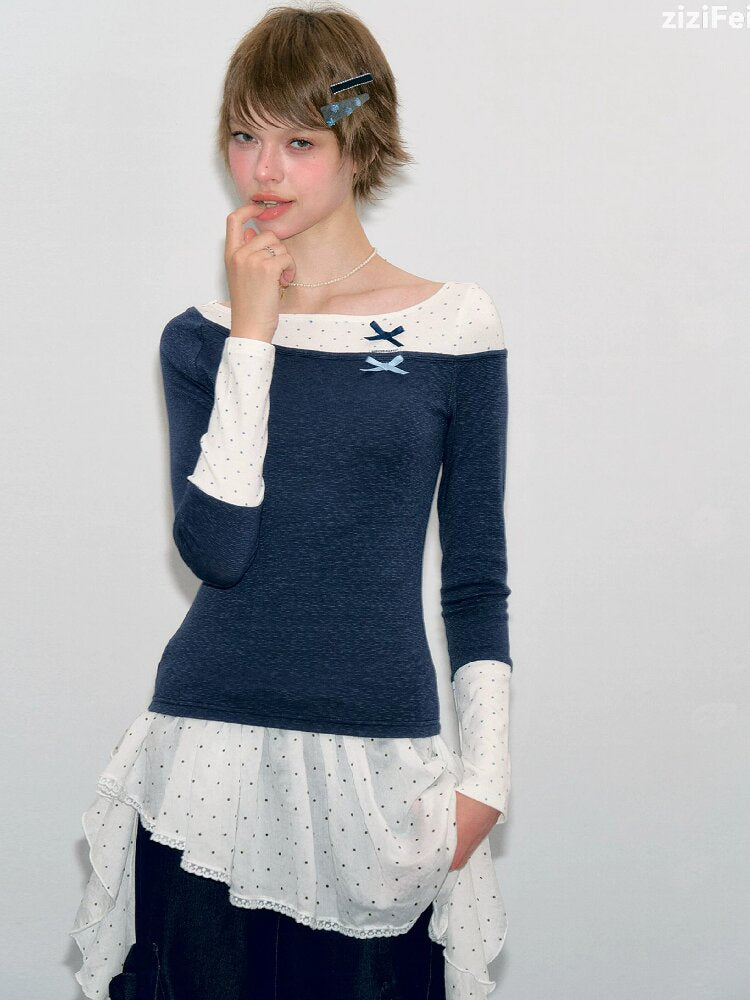 Polka Dot Patchwork Knit Top【s0000017892】