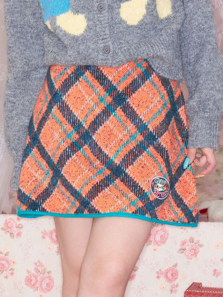 Two-Tone Check Knit Skirt【s0000014495】