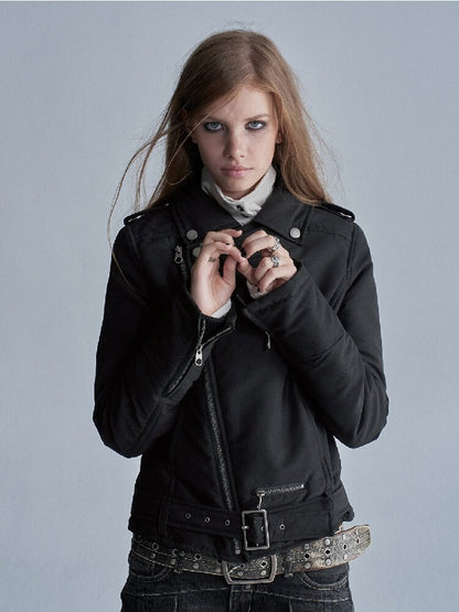 Punk Black Belted Cotton Jacket【s0000019090】